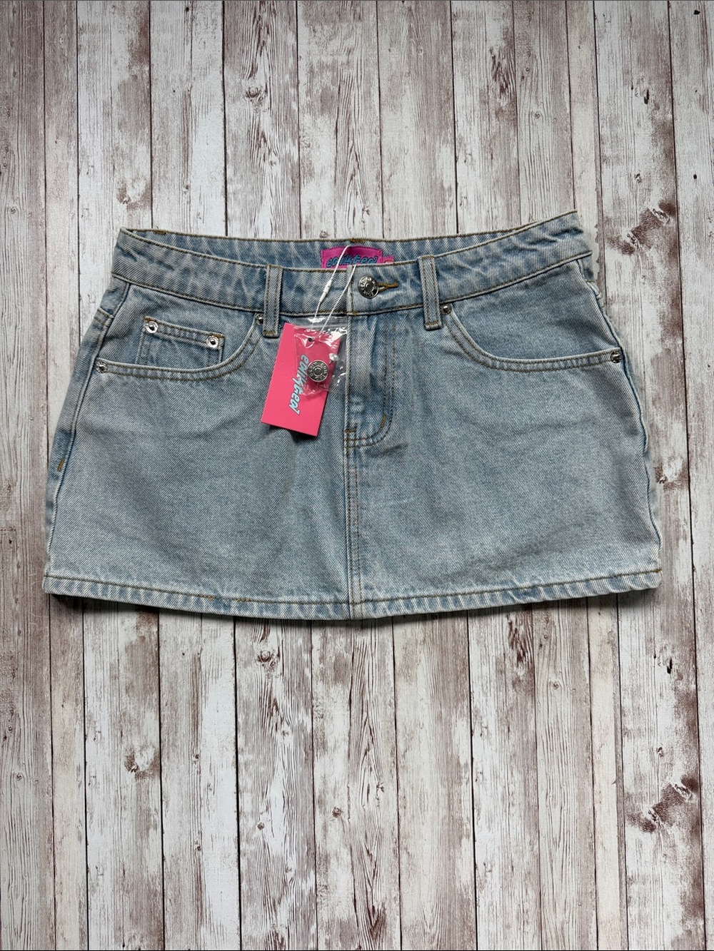 Edikted Chiara Denim Micro Skirt sz Small Light Blue S14008 Trendy Cute Low Rise